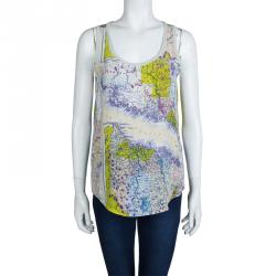 Carven Multicolor Map Printed Silk Sleeveless Top M