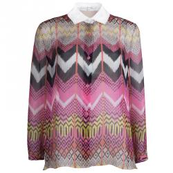 Carven Multicolor Silk Button Down Long Sleeve Shirt L