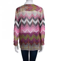 Carven Multicolor Silk Button Down Long Sleeve Shirt L