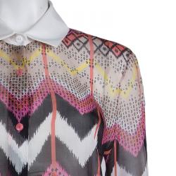 Carven Multicolor Silk Button Down Long Sleeve Shirt L