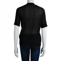Carven Black Corded Crewneck Sheer Top L