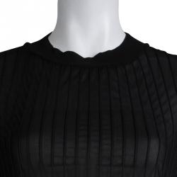 Carven Black Corded Crewneck Sheer Top L