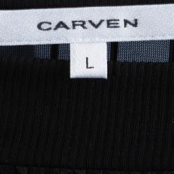 Carven Black Corded Crewneck Sheer Top L