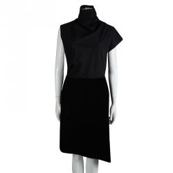 Carven Black Corduroy Skirt Detail Asymmetric Dress M