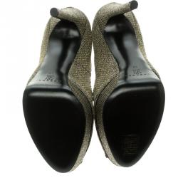 Pre Owned Casadei Glitter Lamé Fabric Daisy Peep Toe Platform Pumps Size 40