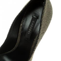 Pre Owned Casadei Glitter Lamé Fabric Daisy Peep Toe Platform Pumps Size 40