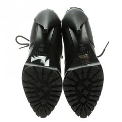 Pre Owned Casadei Black Leather Metal Cap Toe Lace Up Combat Boots Size 37