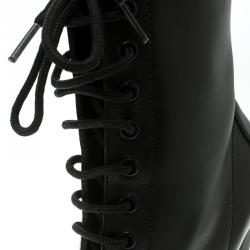 Pre Owned Casadei Black Leather Metal Cap Toe Lace Up Combat Boots Size 37
