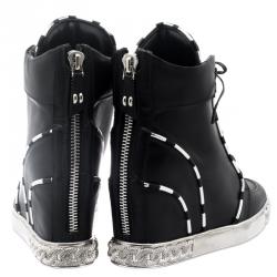 Pre Owned Casadei Black Leather Chain Detail Wedge Sneakers Size 41