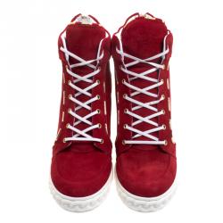 Pre Owned Casadei Red Suede High Top Wedge Sneakers Size 39