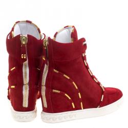 Pre Owned Casadei Red Suede High Top Wedge Sneakers Size 39