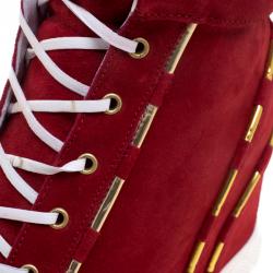 Pre Owned Casadei Red Suede High Top Wedge Sneakers Size 39