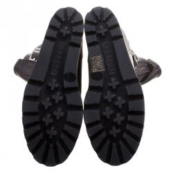 Pre Owned Casadei Dark Brown Leather Wedge Boots Size 38