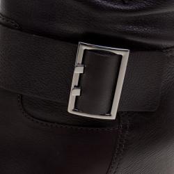 Pre Owned Casadei Dark Brown Leather Wedge Boots Size 38