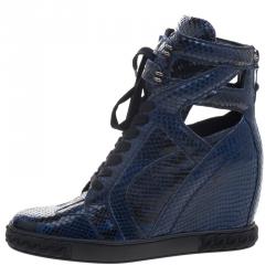 Casadei Two Tone Python Cut-Out Wedge High Top Sneakers Size 41