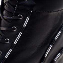 Pre Owned Casadei Black Leather Chain Detail Wedge Sneakers Size 40