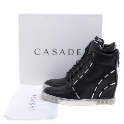 Pre Owned Casadei Black Leather Chain Detail Wedge Sneakers Size 40