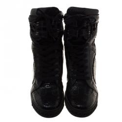 Pre Owned Casadei Black Python Cut Out Wedge High Top Sneakers Size 41