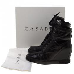 Pre Owned Casadei Black Python Cut Out Wedge High Top Sneakers Size 41