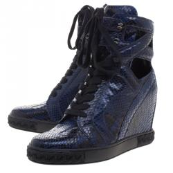 Pre Owned Casadei Two Tone Python Cut-Out Wedge High Top Sneakers Size 39