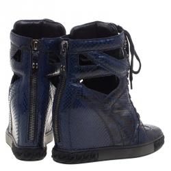 Pre Owned Casadei Two Tone Python Cut-Out Wedge High Top Sneakers Size 39