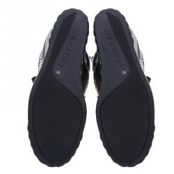 Pre Owned Casadei Two Tone Python Cut-Out Wedge High Top Sneakers Size 39