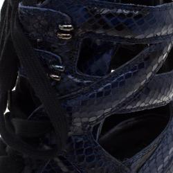 Pre Owned Casadei Two Tone Python Cut-Out Wedge High Top Sneakers Size 39