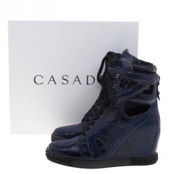 Pre Owned Casadei Two Tone Python Cut-Out Wedge High Top Sneakers Size 39