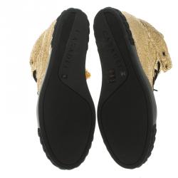 Pre Owned Casadei Gold Metallic Crackled Leather High Top Sneakers Size 41