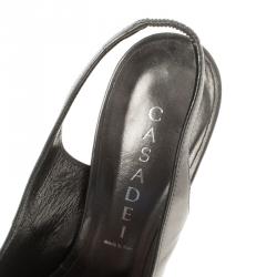 Pre Owned Casadei Grey Metallic Leather Prism Heel Peep Toe Slingback Sandals Size 38.5