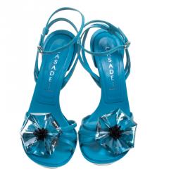 Pre Owned صندل كاسادي سير كاحل مزخرف كريستال جلد تركواز مقاس 39.5