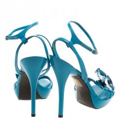 Pre Owned صندل كاسادي سير كاحل مزخرف كريستال جلد تركواز مقاس 39.5