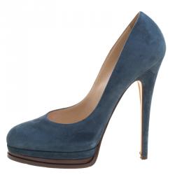 Pre Owned Casadei Denim Blue Suede Platform Pumps Size 39