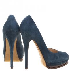 Pre Owned Casadei Denim Blue Suede Platform Pumps Size 39