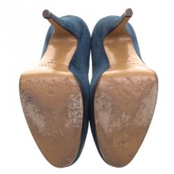 Pre Owned Casadei Denim Blue Suede Platform Pumps Size 39