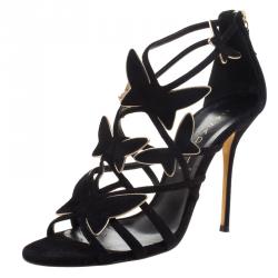 Pre Owned Casadei Black Suede Camilla Belle Butterfly Strappy Sandals Size 39