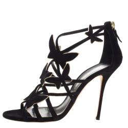 Pre Owned Casadei Black Suede Camilla Belle Butterfly Strappy Sandals Size 39