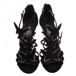 Pre Owned Casadei Black Suede Camilla Belle Butterfly Strappy Sandals Size 39