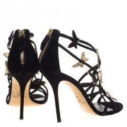 Pre Owned Casadei Black Suede Camilla Belle Butterfly Strappy Sandals Size 39