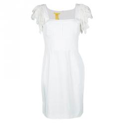 Pre Owned Catherine Malandrino White Pintucked Draped Sleeve Detail Dress M