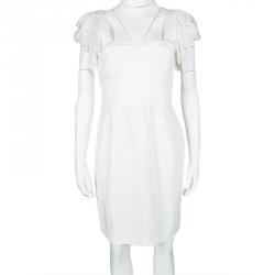Pre Owned Catherine Malandrino White Pintucked Draped Sleeve Detail Dress M