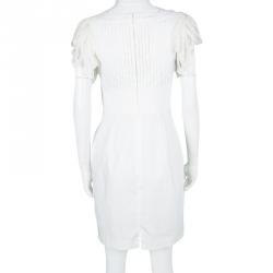 Pre Owned Catherine Malandrino White Pintucked Draped Sleeve Detail Dress M