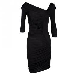 Catherine Malandrino Black Jersey Ruched Draped Long Sleeve Dress S