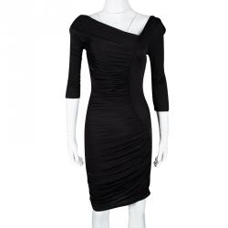 Catherine Malandrino Black Jersey Ruched Draped Long Sleeve Dress S