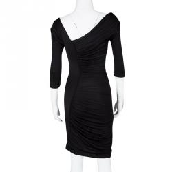 Catherine Malandrino Black Jersey Ruched Draped Long Sleeve Dress S