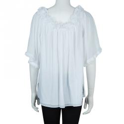 Catherine Malandrino White Ruffle Detail Cotton Blouse M
