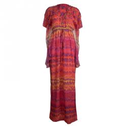 Catherine Malandrino Multicolor Printed Silk Studded Maxi Dress P/XS