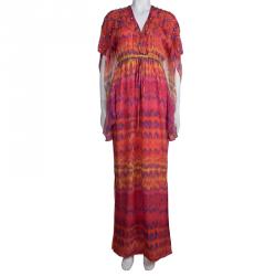 Catherine Malandrino Multicolor Printed Silk Studded Maxi Dress P/XS