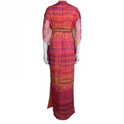 Catherine Malandrino Multicolor Printed Silk Studded Maxi Dress P/XS
