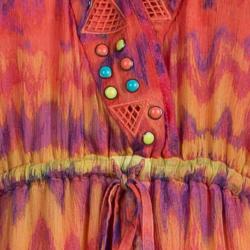 Catherine Malandrino Multicolor Printed Silk Studded Maxi Dress P/XS